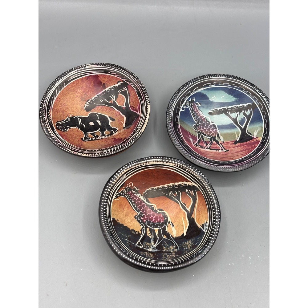 Hand‎ Carved Soapstone Dishes Set of 3 African Safari Animal Trinket Bowls